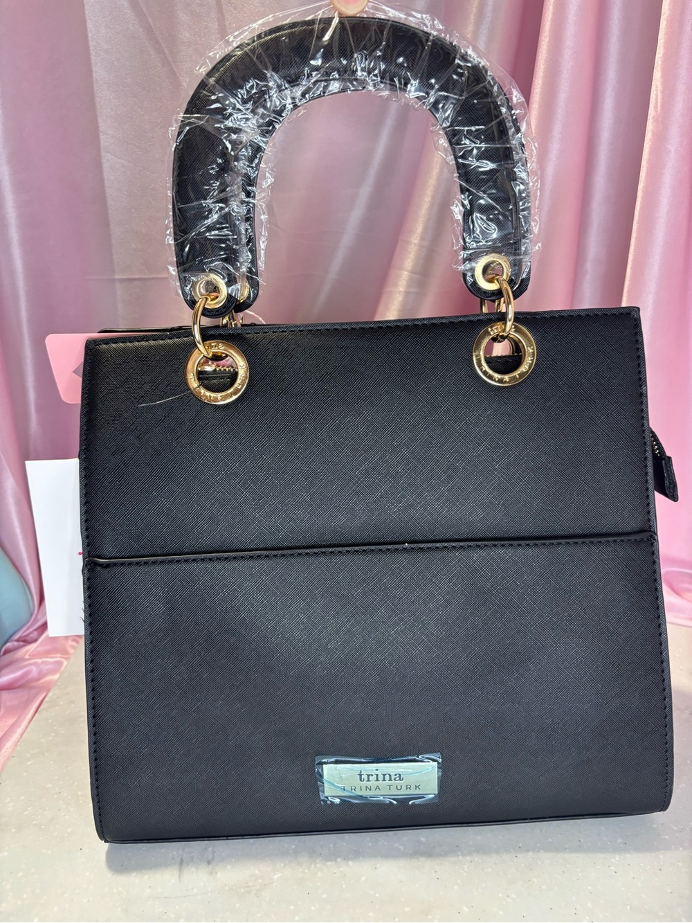 Trina Turk Black Structured Top-Handle with crossbody strap